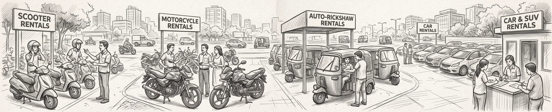 CityRyde-approved bike, EV bike, auto, EV auto, car and EV car rentals for Sarathis