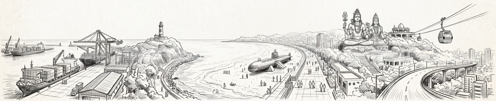 Visakhapatnam city transport and landmark sketch