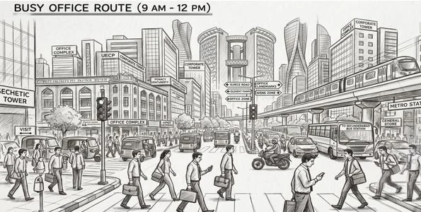 Busy office route during peak hours